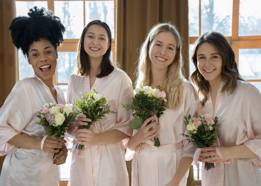 groupe-de-femmes-tenant-un-bouquet-de-fleurs