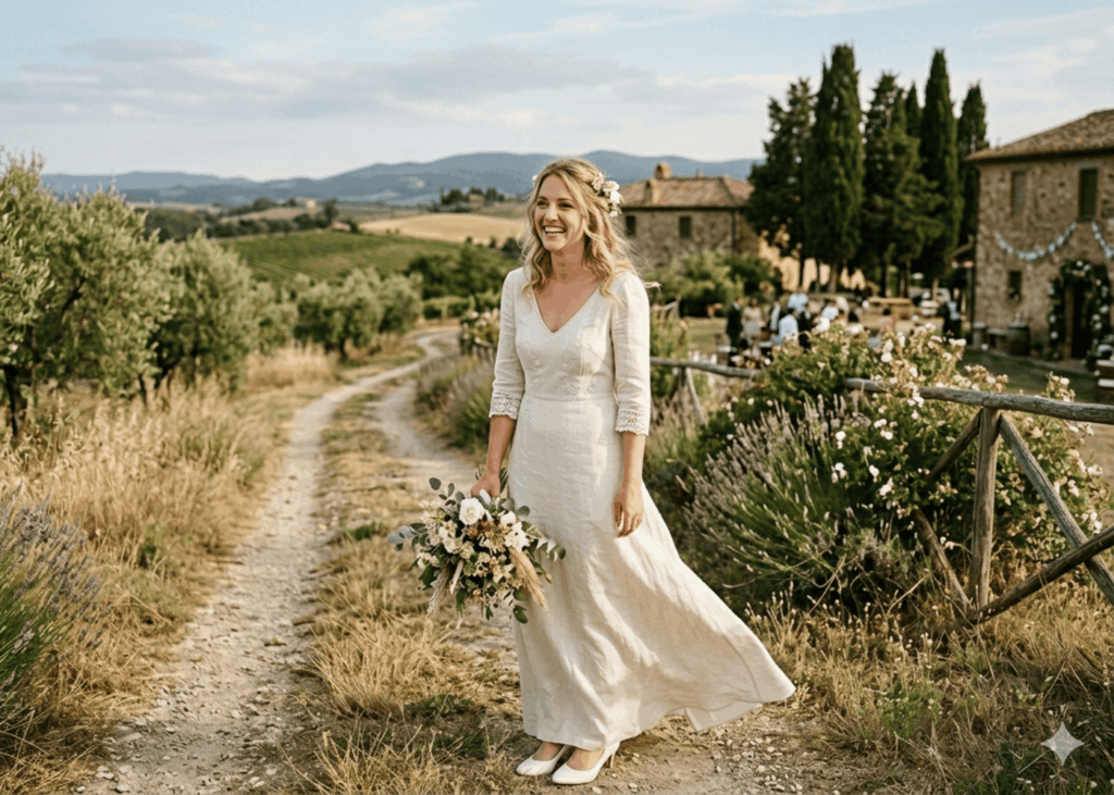 jeune-mariée-souriante-en-pleine-nature-un-bouquet-de-fleurs-a-la-main