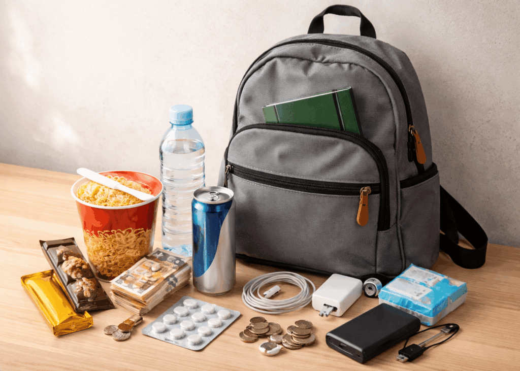 sac-a-dos-avec-snacks-poses-sur-une-table