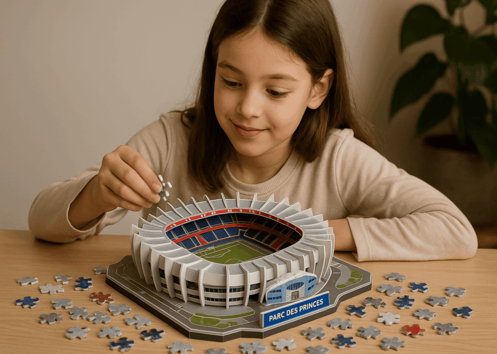 petite-fille-qui-fait-un-puzzle-3D-du-parc-des-princes