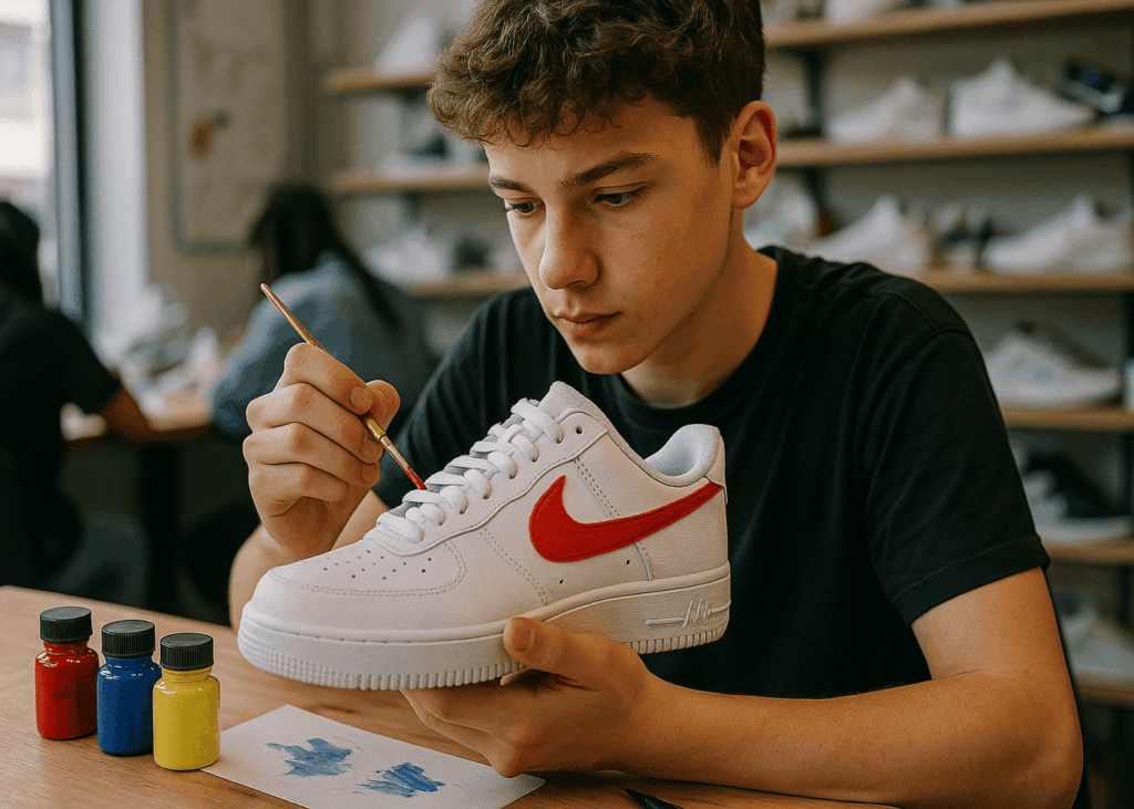 adolescent-en-train-de-peindre-une-paire-de-baskets