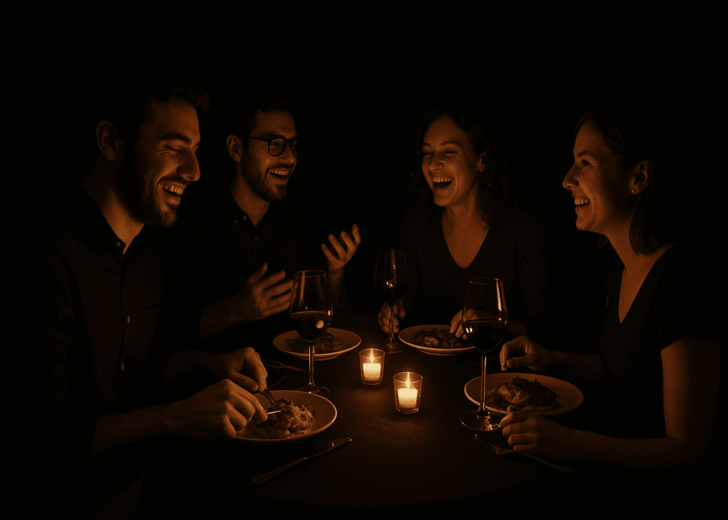 amis-autour-d-dune-table-en-train-de-diner-dans-le-noir