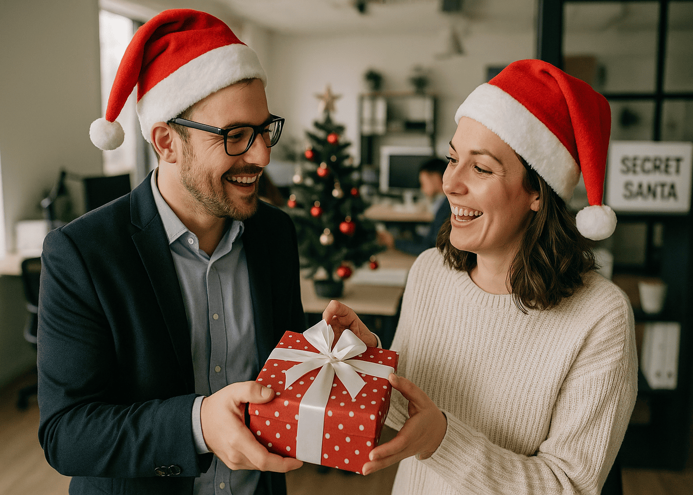 collegue-qui-donne-son-cadeau-de-secret-santa-au-travail