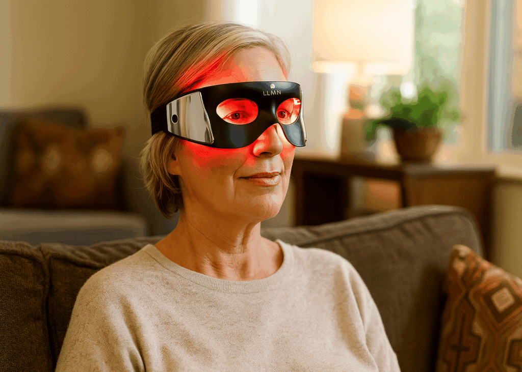 femme-age-qui-utilise-un-masque-led-pour-les-yeux-assise-dans-son-salon