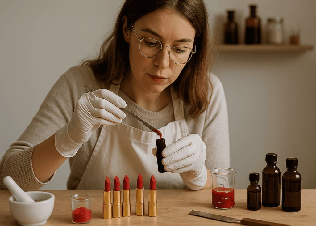 femme-avec-des-lunettes-qui-participe-a-un-aelier-de-creation-de-rouge-a-levres