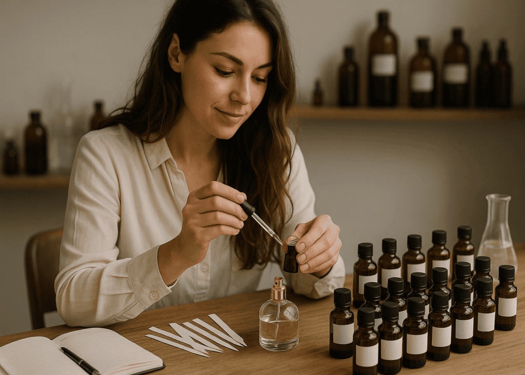 femme-qui-fait-un-atelier-de-creation-de-parfum