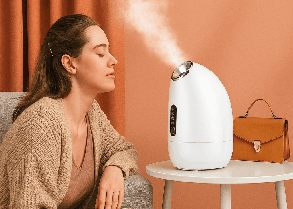 femme-qui-utilise-un-vaporisateur-faciale-dans-son-salon