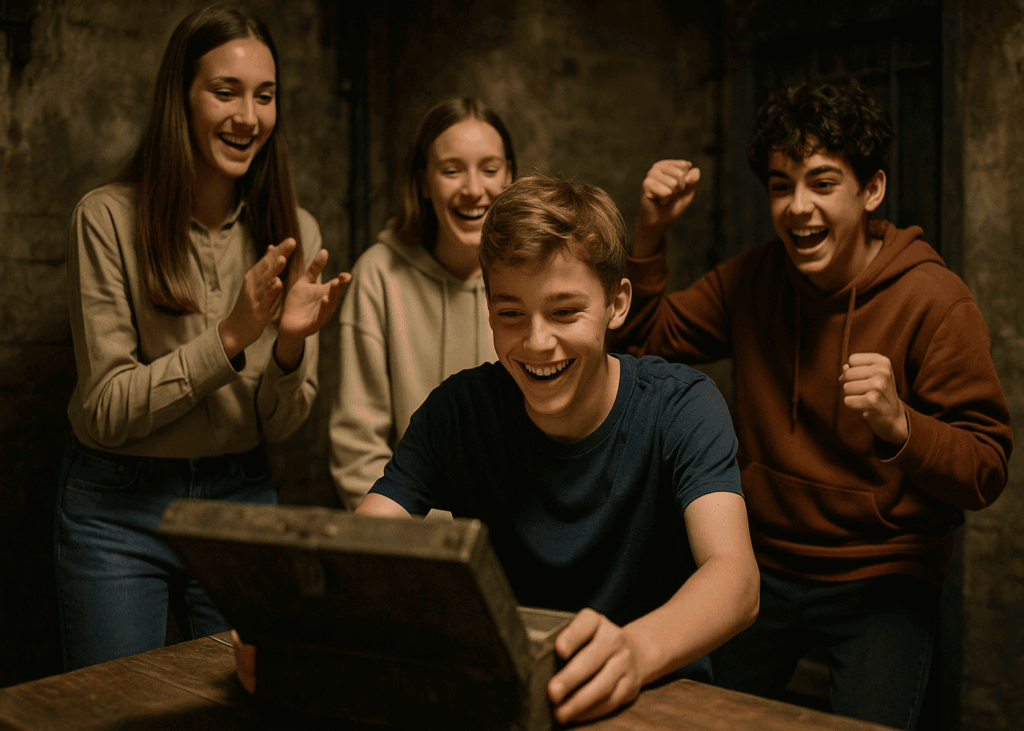groupe-d-adolescents-en-pleine-partie-d-escape-game