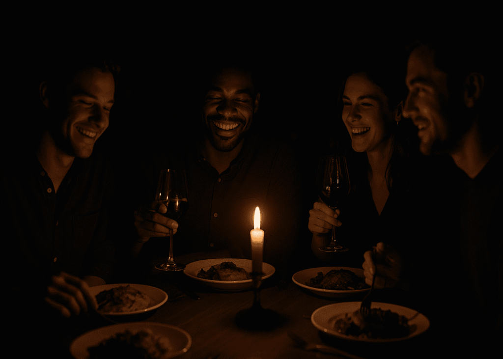 groupe-d-amis-qui-dinent-dans-le-noir-eclaire-a-la-bougie-dans-un-restaurant