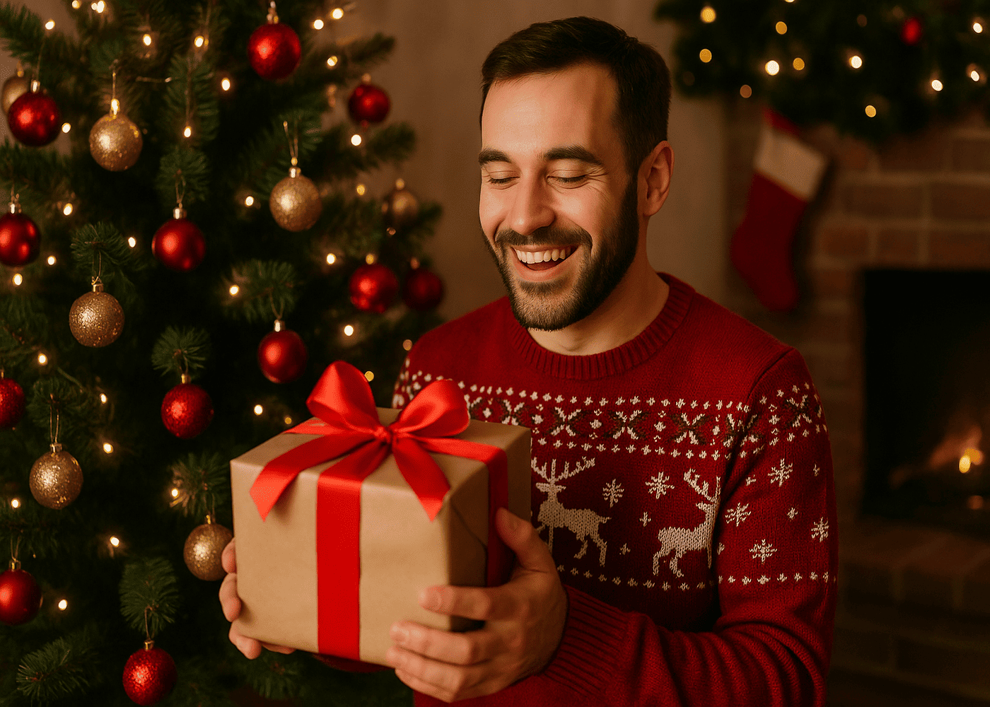 homme-qui-recoit-un-cadeau-de-noel-pres-du-sapin