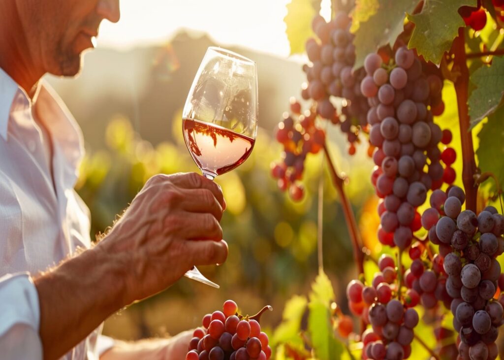 homme-qui-tient-un-verre-de-vin-au-milieu-des-vignes-de-raisins