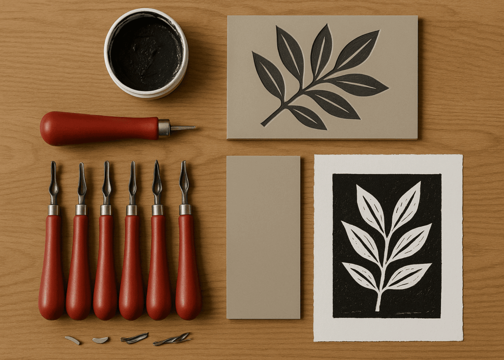 kit-de-linogravure-pose-sur-une-table