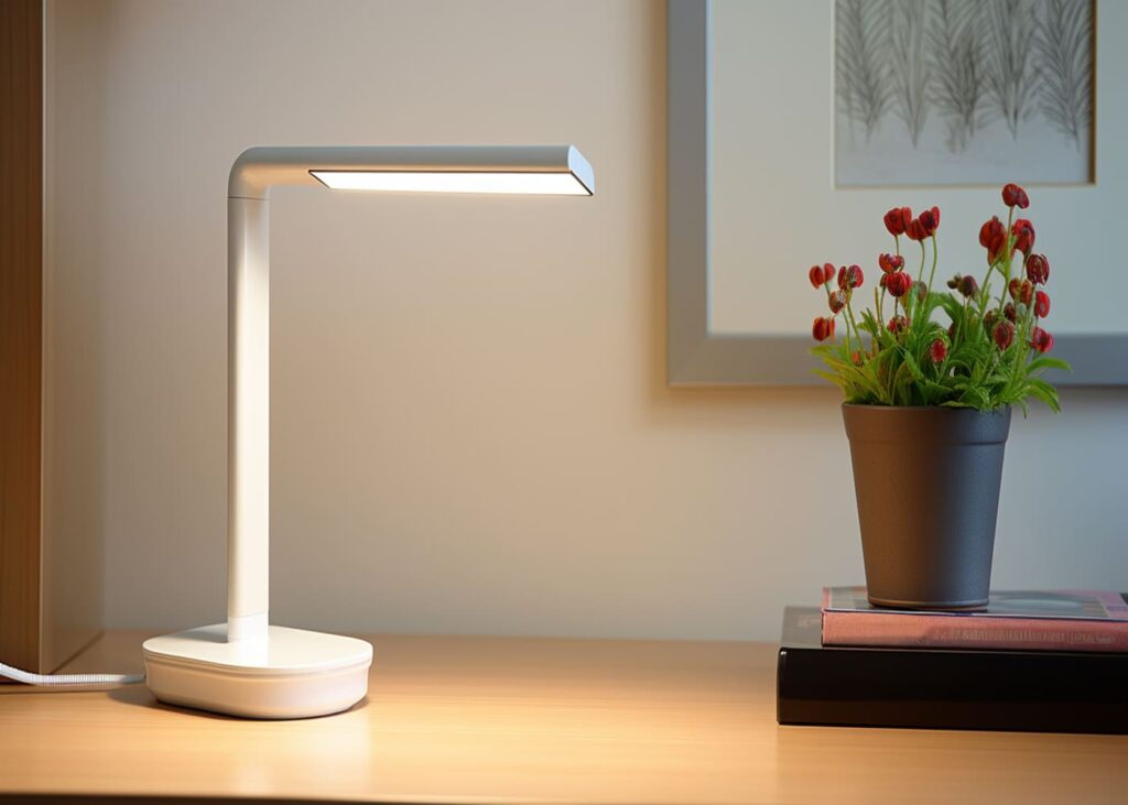lampe-led-sur-un-bureau-avec-une-plante
