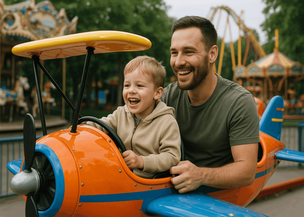 papa-qui-fait-un-manege-avec-son-fils-dans-un-parc-d-attractions