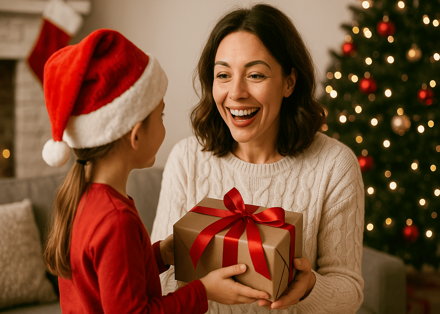 petite-fille-qui-offre-son-cadeau-de-noel-a-sa-maman-qui-sourit