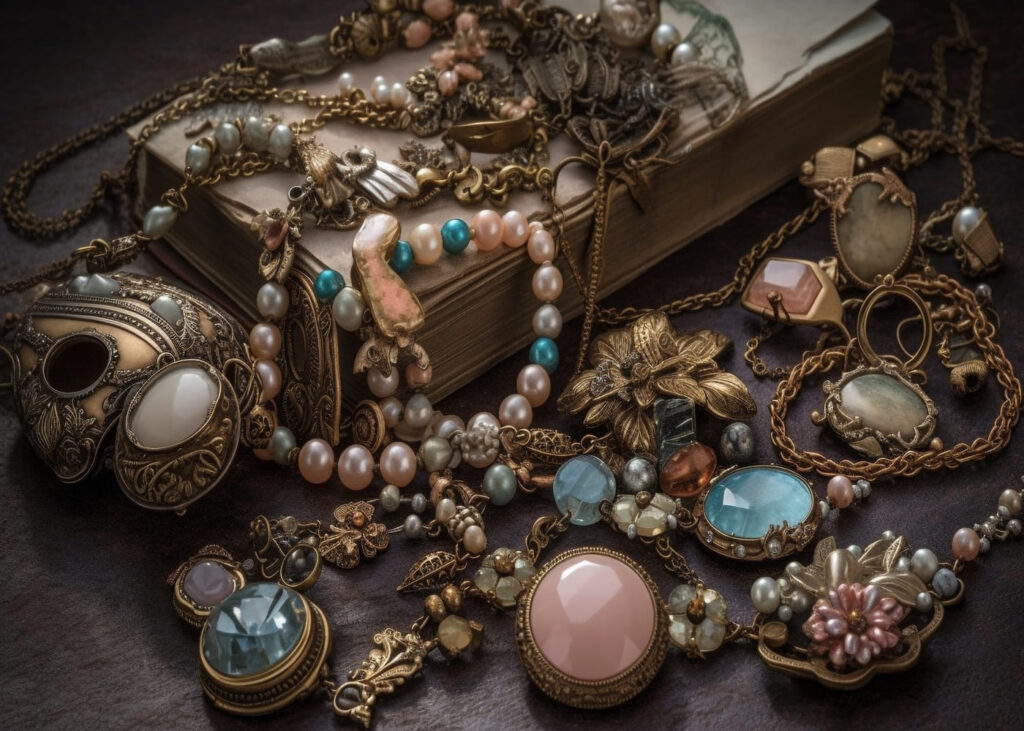 bijoux-vintage-eparpilles-dans-une-boite-en-bois