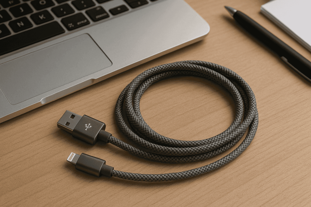 cable-tresse-pose-sui-un-bureau-de-travail