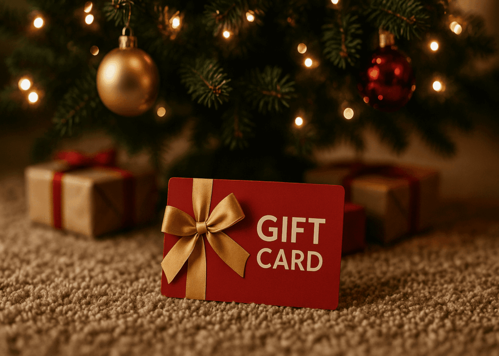 carte-cadeau-rouge-avec-ruban-dore-au-pied-d-un-sapin-de-noel