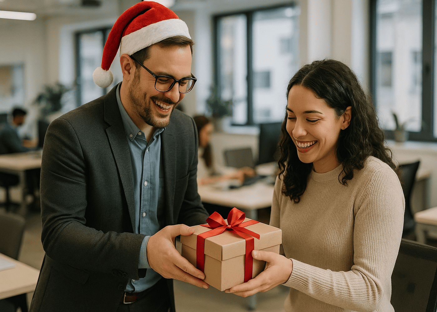collegue-qui-donne-un-cadeau-de-secret-santa-a-sa-collegue