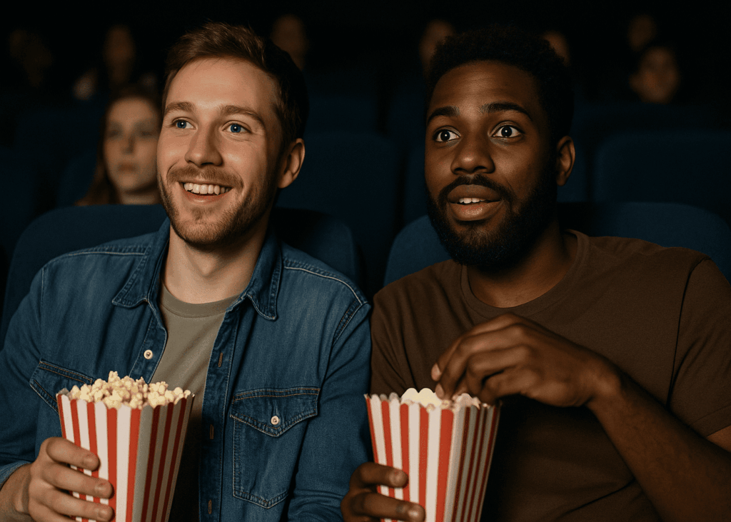 deux-amis-au-cinema-devant-un-film-avec-du-pop-corn-a-la-main