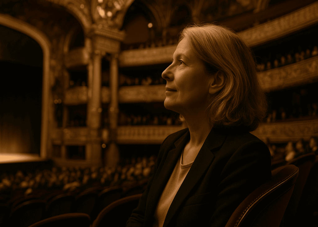 femme-de-50-ans-assise-sur-un-siege-rouge-d-un-theatre