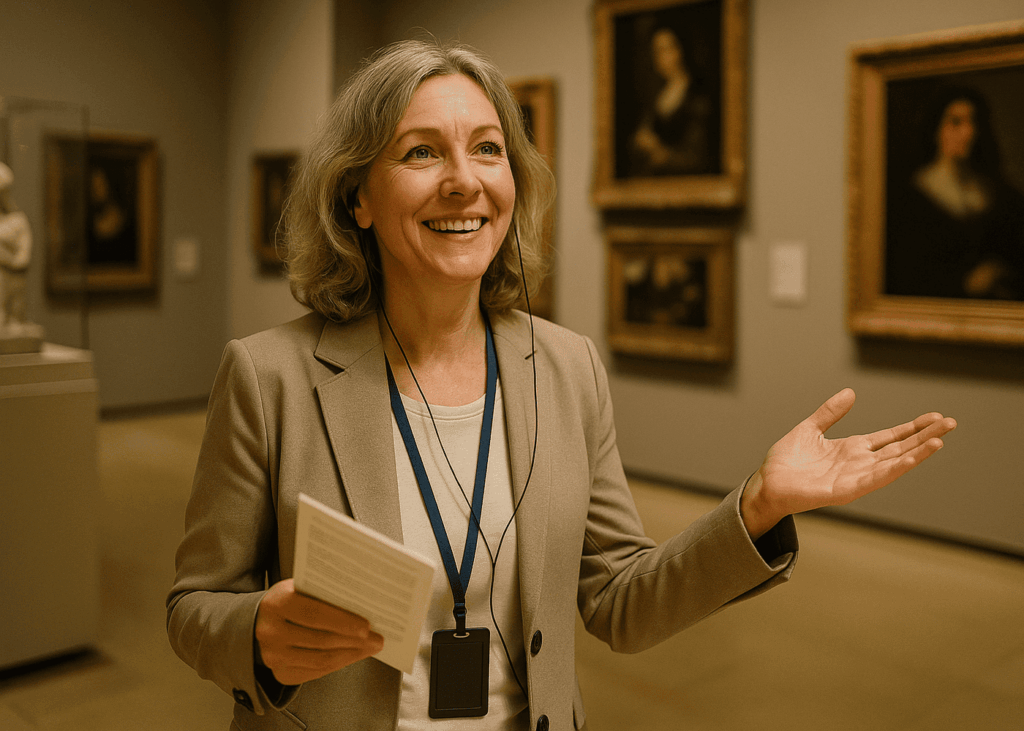 femme-de-50-ans-contente-qui-visite-un-musee-seule-avec-un-audio-guide