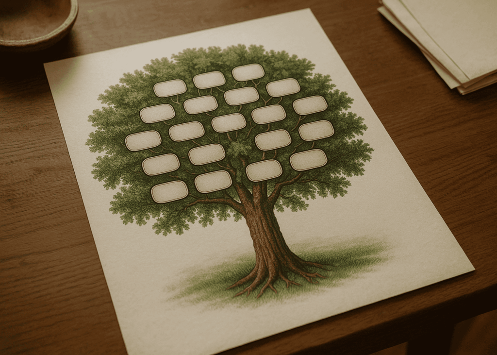 feuille-representant-un-arbre-genealogique-posee-sur-une-table