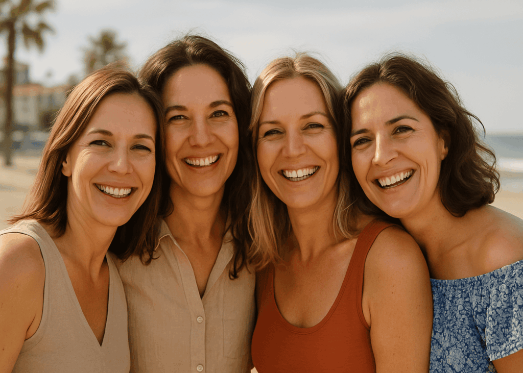 groupe-de-femme-de-40-ans-qui-posent-pour-une-photo-en-vacances