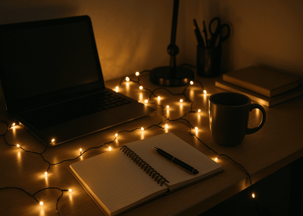guirlande-lumineuse-posee-sur-un-bureau-de-travail