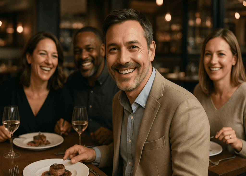 homme-de-40-ans-en-train-de-diner-avec-des-amis-dans-un-restaurant-gastronomique