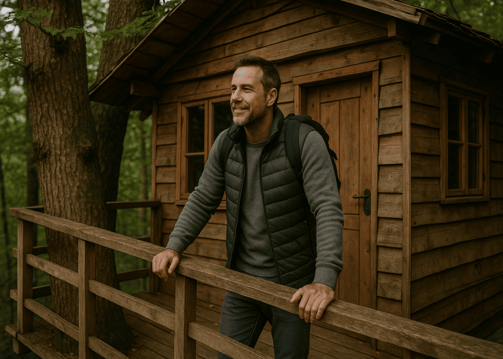 homme-de-40-ans-qui-est-dans-une-cabane-dans-les-arbres