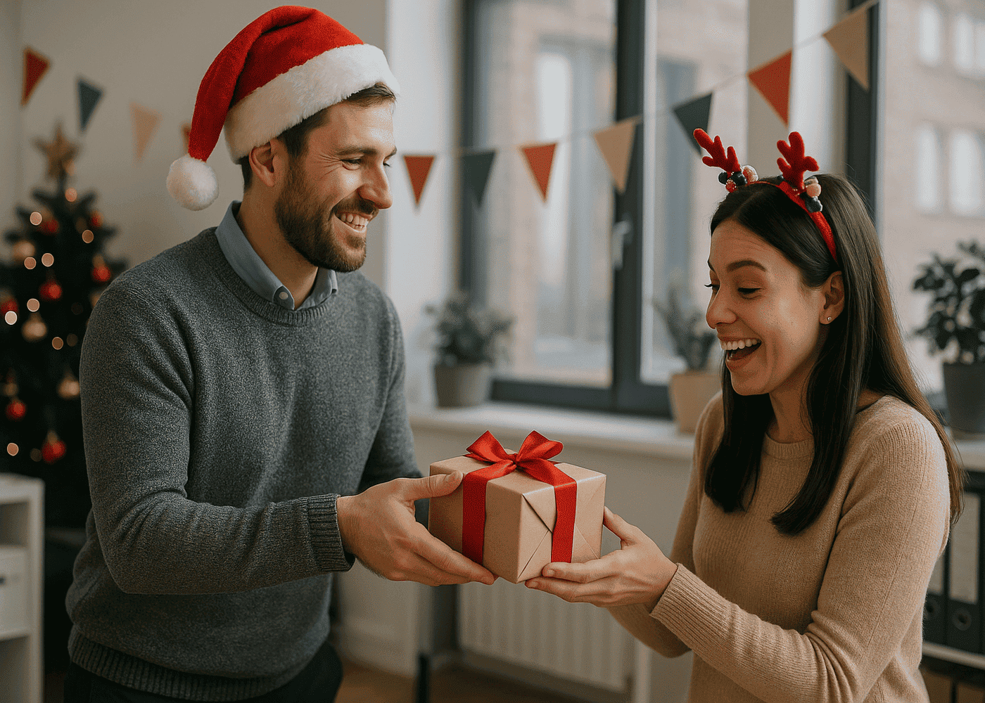 homme-qui-donne-un-cadeau-a-sa-collegue-pour-le-secret-santa