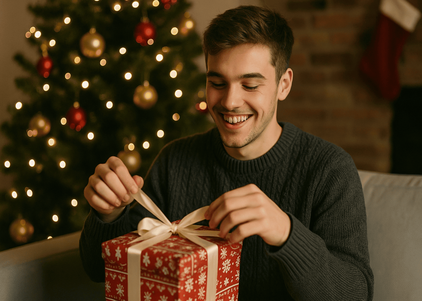 jeune-homme-qui-ouvre-son-cadeau-de-noel-devant-le-sapin