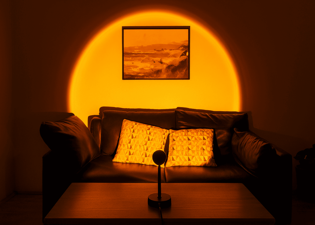 lampe-qui-fait-un-effet-coucher-de-soleil-dans-un-salon-plonge-dans-le-noir
