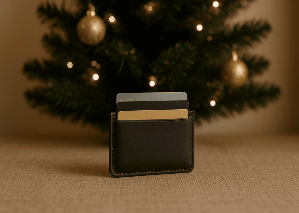 porte-cartes-pose-au-pied-d-un-sapin-de-noel