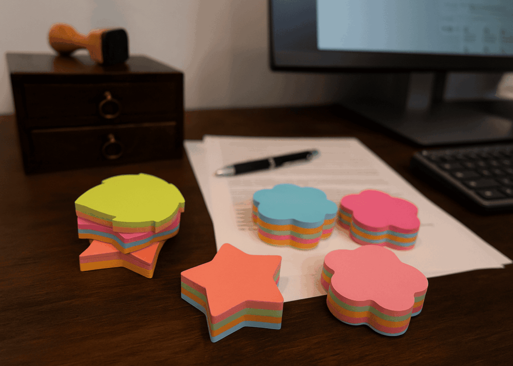 post-its-de-differentes-formes-et-couleurs-poses-sur-un-bureau-de-travail