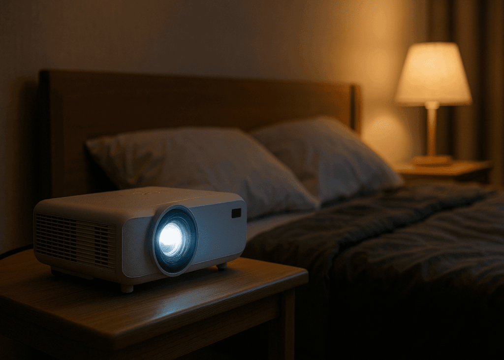 retro-projecteur-video-pose-sur-une-table-de-chevet-dans-une-chambre