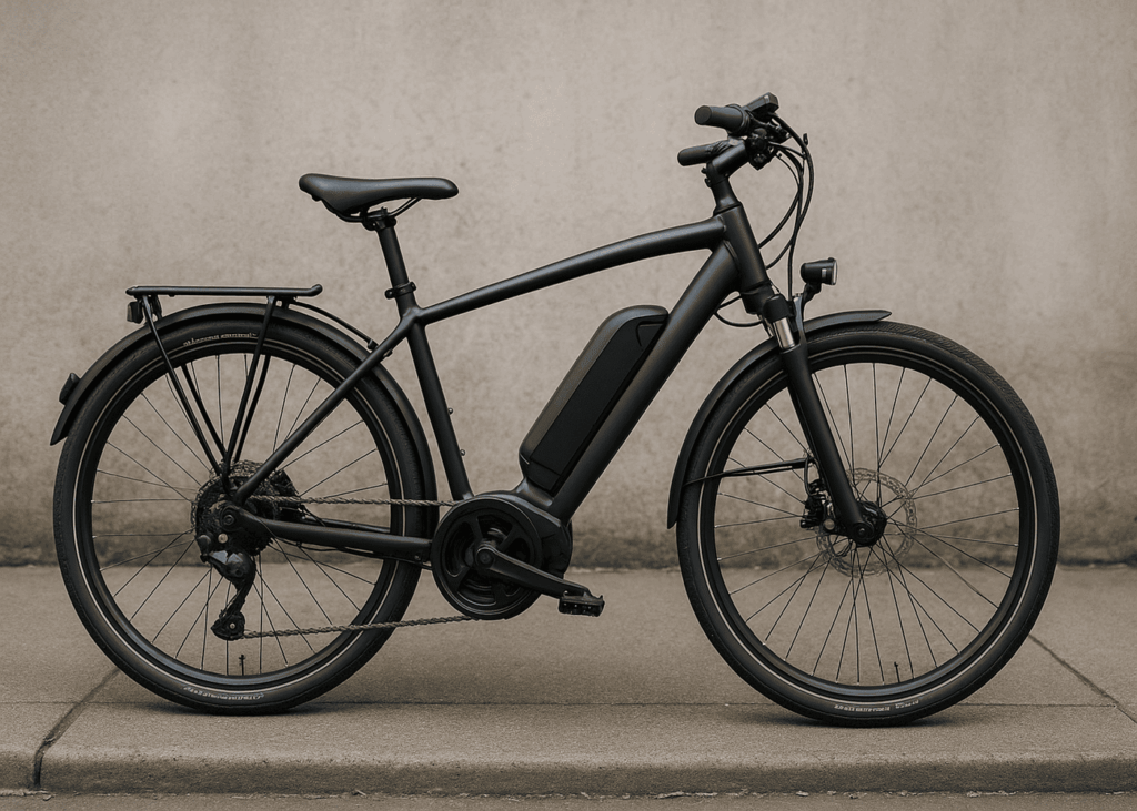 velo-electrique-noir-pose-dans-la-rue