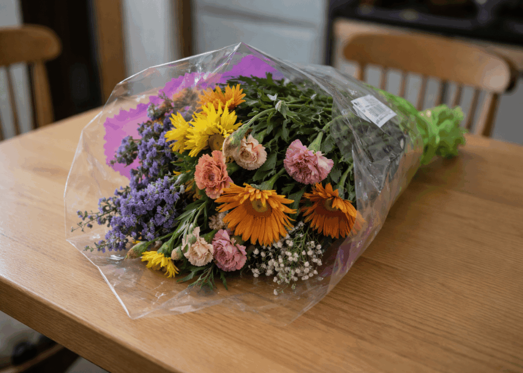 bouquet-de-fleurs-colores-sur-un-table-en-bois-claire