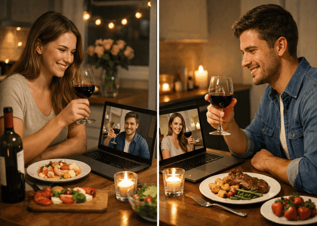 couple-a-distance-qui-fait-un-diner-romantique