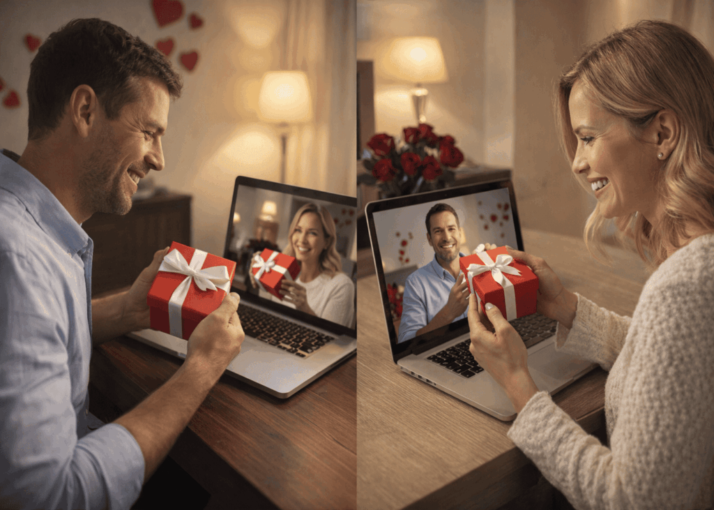 couple-a-distance-qui-ouvre-leur-cadeau-de-saint-valentin