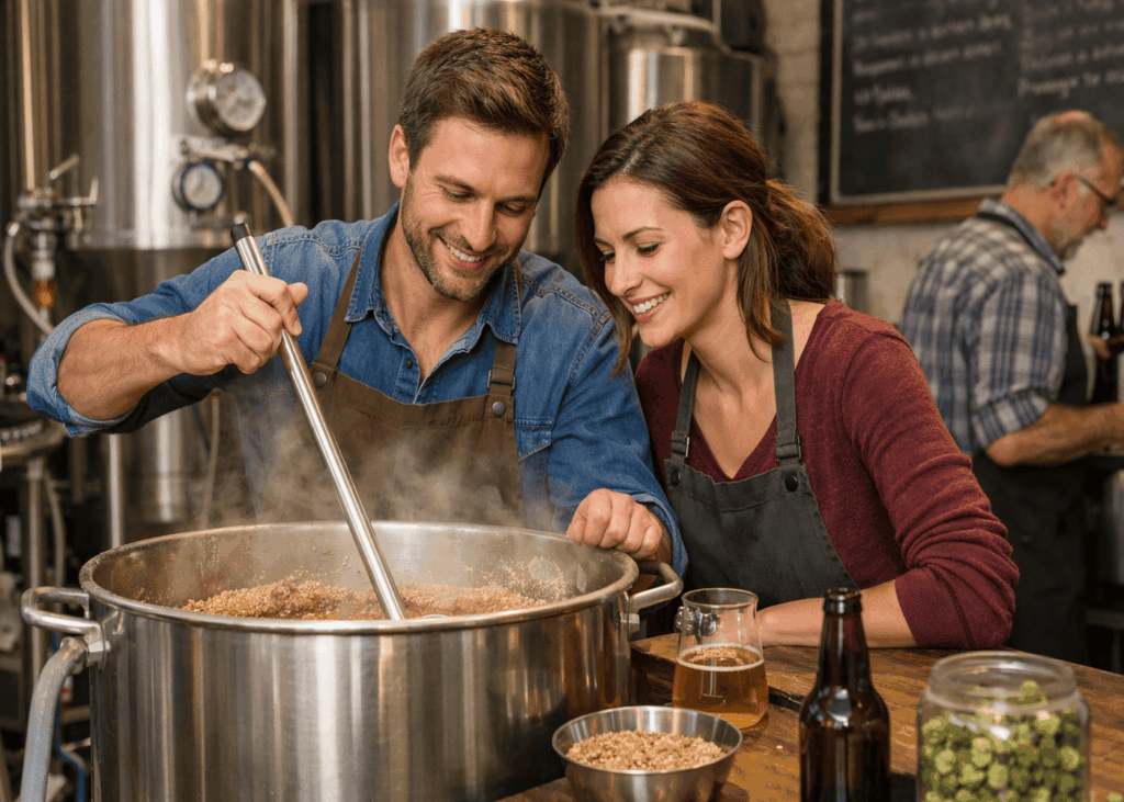 couple-en-train-de-participer-a-un-atelier-brassage-de-bieres