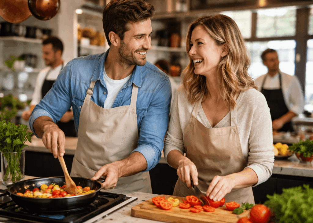 couple-heureux-qui-cuisine-pendant-un-cours-de-cuisine
