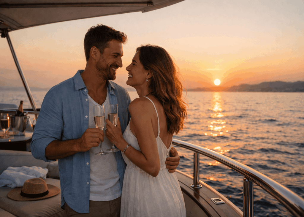 couple-heureux-qui-fait-une-croisiere-au-coucher-du-soleil