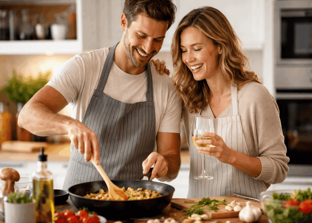 couple-souriant-qui-cuisine-ensemble-dans-une-cuisine