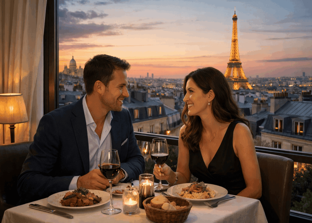 couple-souriant-qui-dine-dans-un-restaurant-avec-vue-sur-les-toits-de-paris-et-la-tour-eiffel