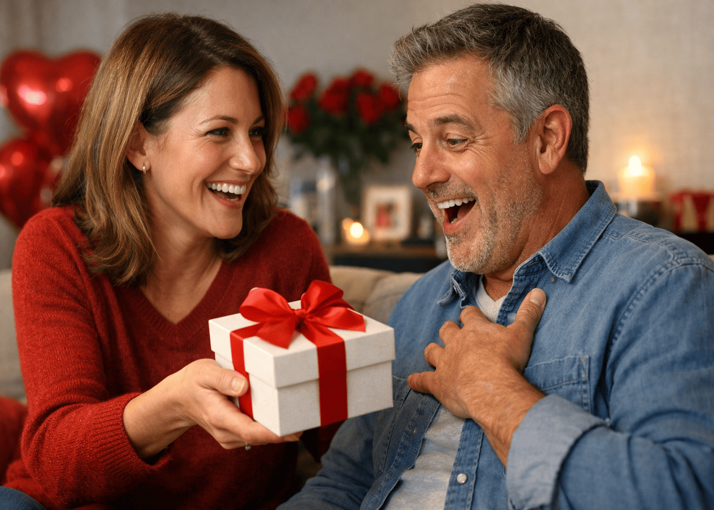 femme-d-une-quarantaine-d-annees-qui-surprend-son-mari-avec-un-cadeau-de-saint-valentin