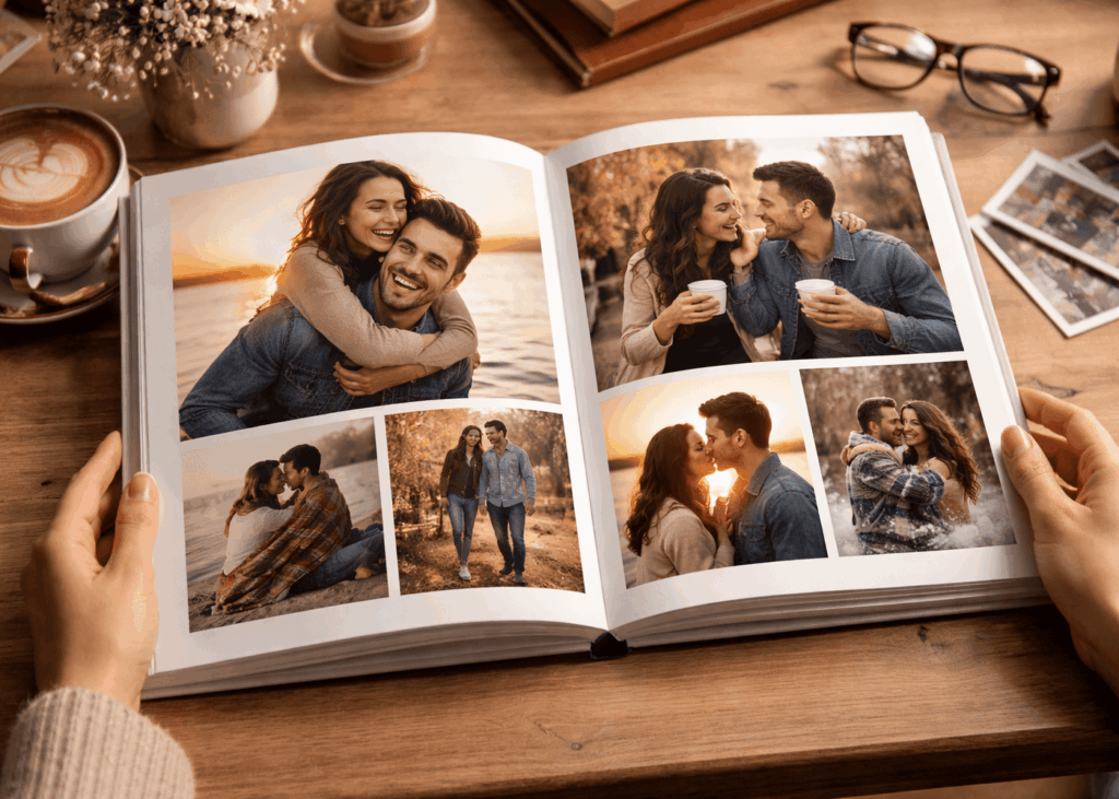 gros-plan-de-mains-d-une-femme-qui-ouvre-un-livre-photo-retracant-l-histoire-de-son-couple