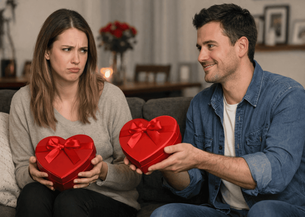 homme-qui-offre-deux-fois-le-meme-cadeau-de-saint-valentin-a-sa-copine-decue