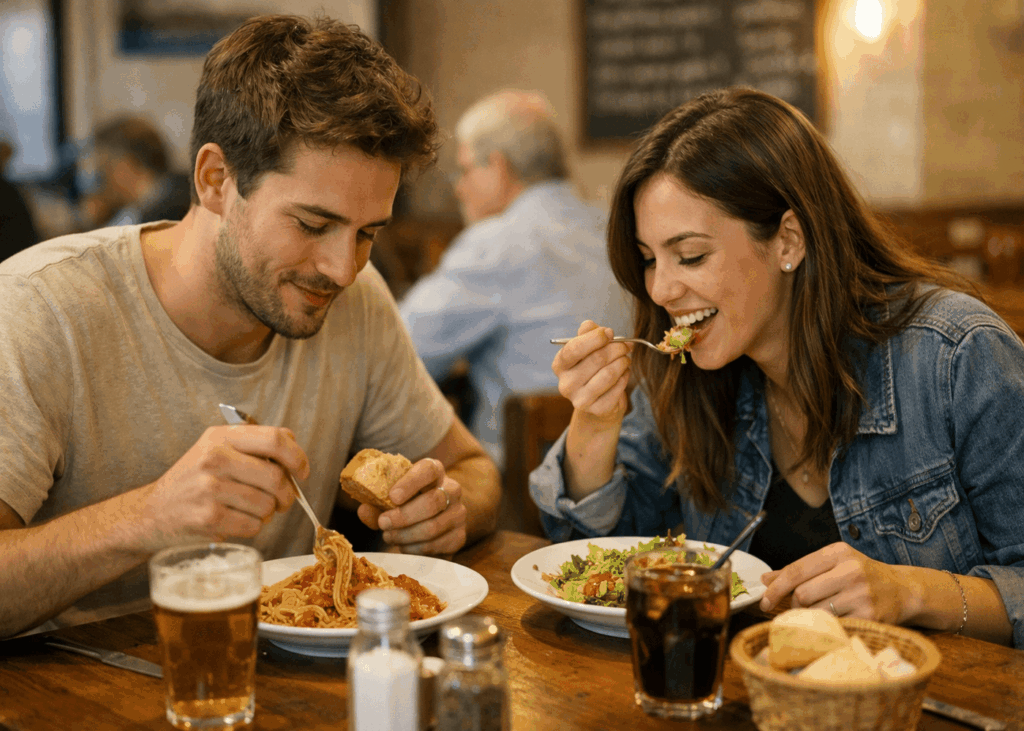 jeune-couple-qui-mange-en-tete-à-tete-dans-un-restaurant